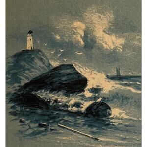 Atq Birthday Wishes Postcard Early 1900s Ephemera Litho Lighthouse Nautical SEE